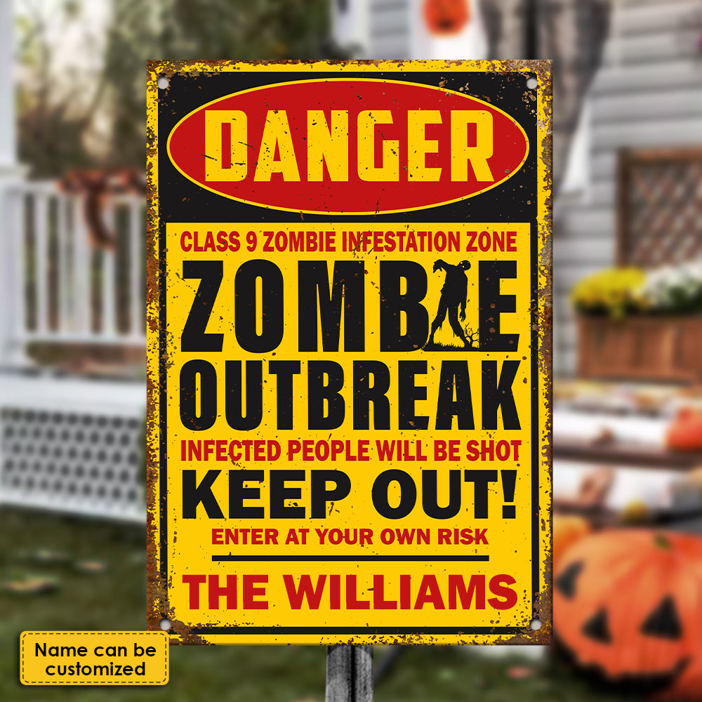 Keep Out Of Zombie Outbreak - Personalized Metal Sign, Halloween Ideas..