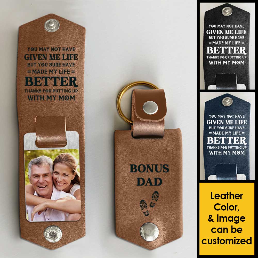 Tu as amélioré ma vie ! Porte-clés personnalisé en cuir PU. Télécharger une image, cadeau pour papa.