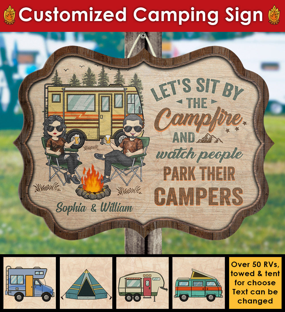 Camping Partners For Life - Husband & Wife - Gift For Camping Couples, Personalized Shaped Door Sign.