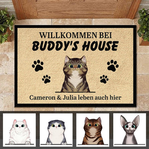Personalisiert Willkommen bei Katze Haus German - Funny Personalized Cat Decorative Mat (WT).