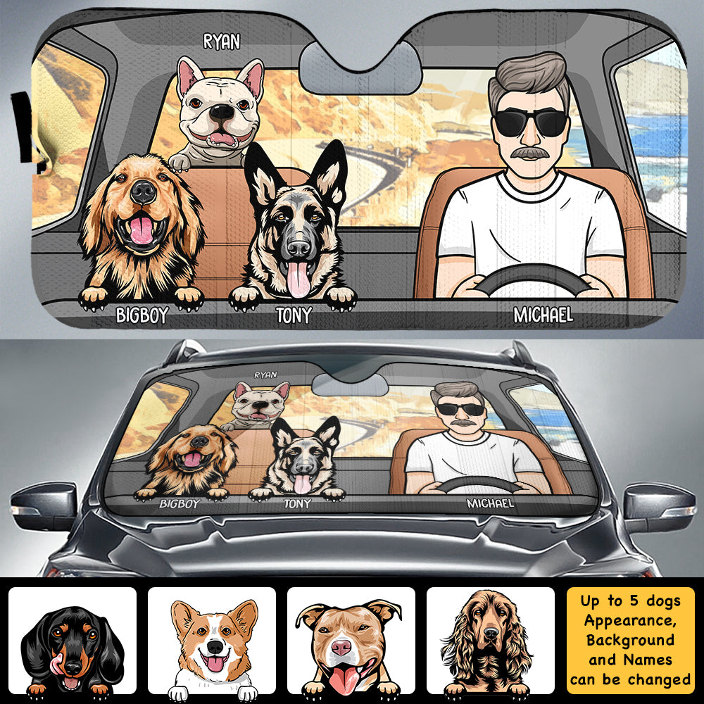 Road Trip avec chiens - Pare-soleil auto personnalisé - Cadeau pour les amoureux des animaux