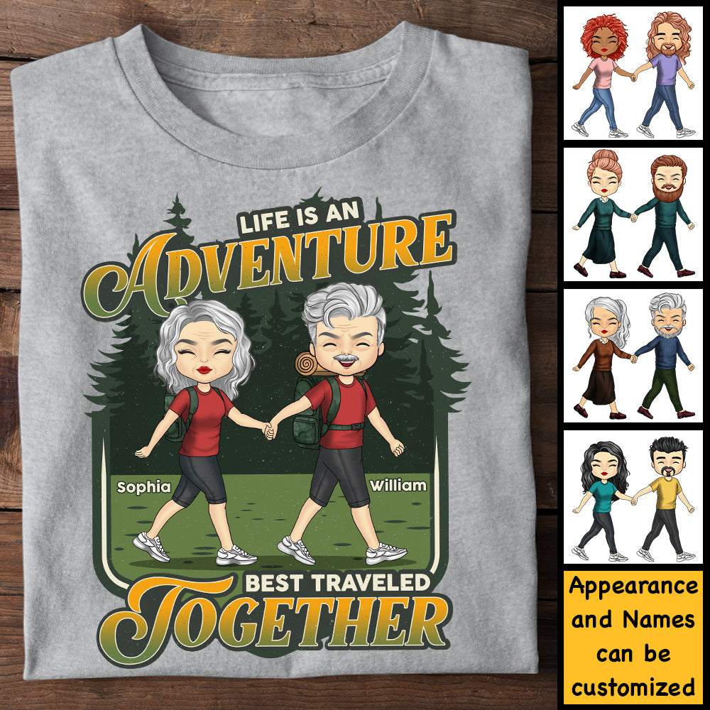 La vie est une aventure - T-shirt unisexe personnalisé, sweat à capuche, sweat-shirt - Cadeau pour couple, mari, femme, anniversaire, fiançailles, mariage, mariage, cadeau de camping