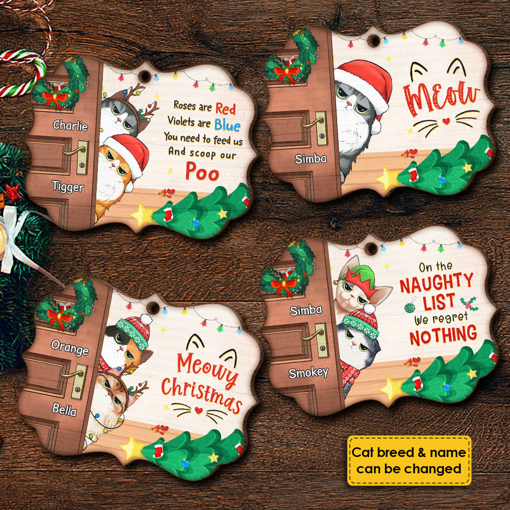 Naughty Cats Behind The Door - Personalized Shaped Ornament.
