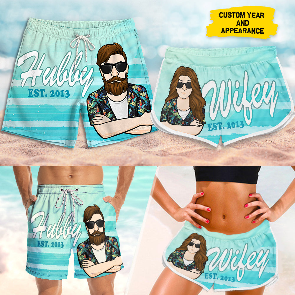 Mari et femme - Short de plage personnalisé pour couple - Cadeau pour couple
