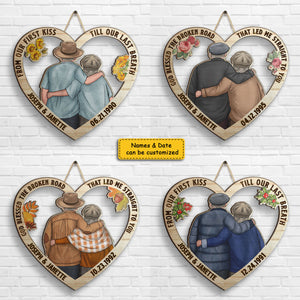 Notre premier baiser en forme de cœur - Panneau en bois personnalisé - Cadeau pour couple, mari et femme