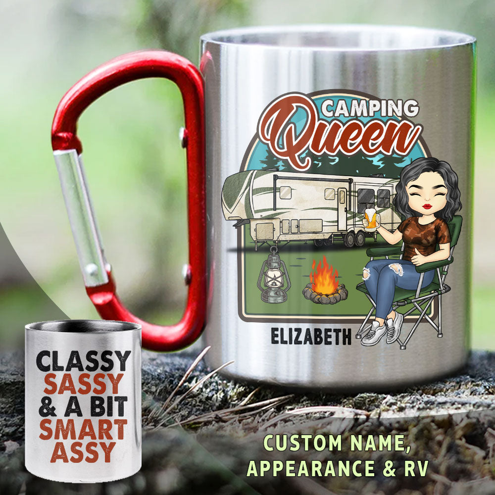 Élégant, impertinent et intelligent - Mug de camping personnalisé avec mousqueton - Cadeau pour les amateurs de camping