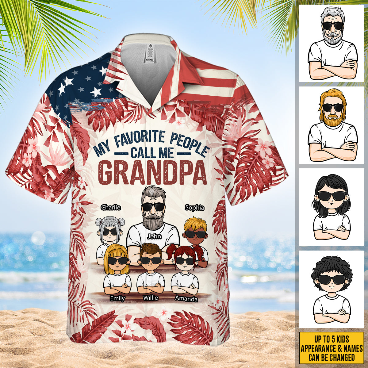 Mes personnes préférées m'appellent - T-shirt hawaïen personnalisé - Cadeau pour papa, grand-père