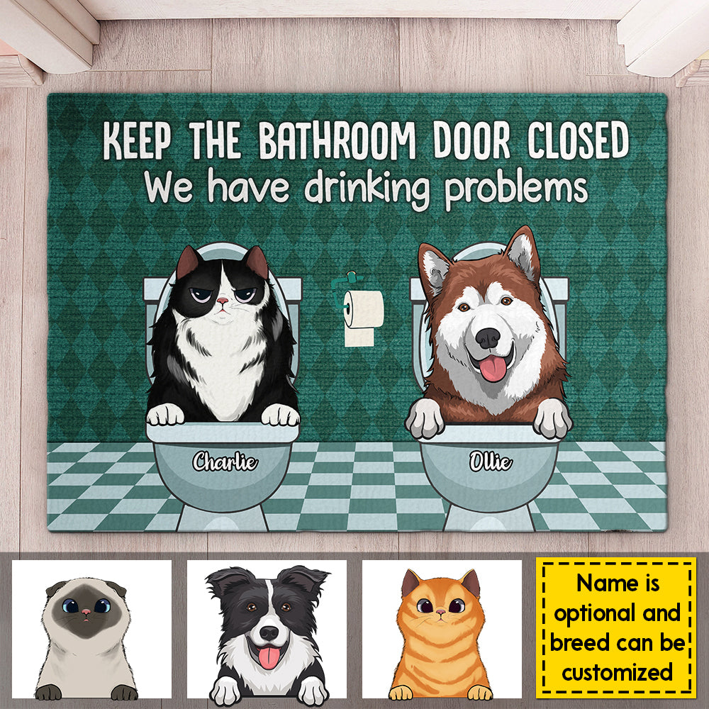 Gardez la porte de la salle de bain fermée - Tapis décoratif personnalisé - Cadeau pour les amoureux des animaux, les propriétaires d'animaux, cadeau pour animaux