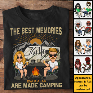 Les meilleurs souvenirs se créent en camping - T-shirt unisexe personnalisé, sweat à capuche, sweat-shirt - Cadeau pour couple, mari, femme, anniversaire, fiançailles, mariage, mariage, cadeau de camping