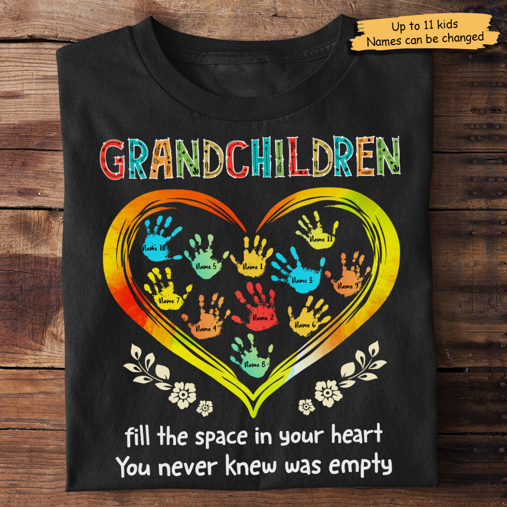 Grandchildren Fill The Space In Your Heart - Gift for Grandma, Personalized Unisex T-Shirt, Hoodie.