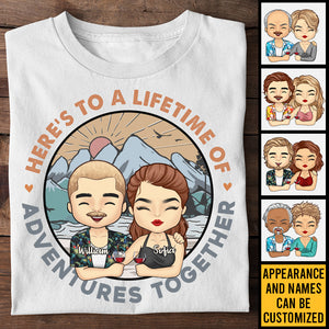 Here's To A Lifetime Of Adventures - Personalized Unisex T-shirt, Hoodie, Sweatshirt - Gift For Couple, Husband Wife, Anniversary, Engagement, Wedding, Marriage, Camping Gift