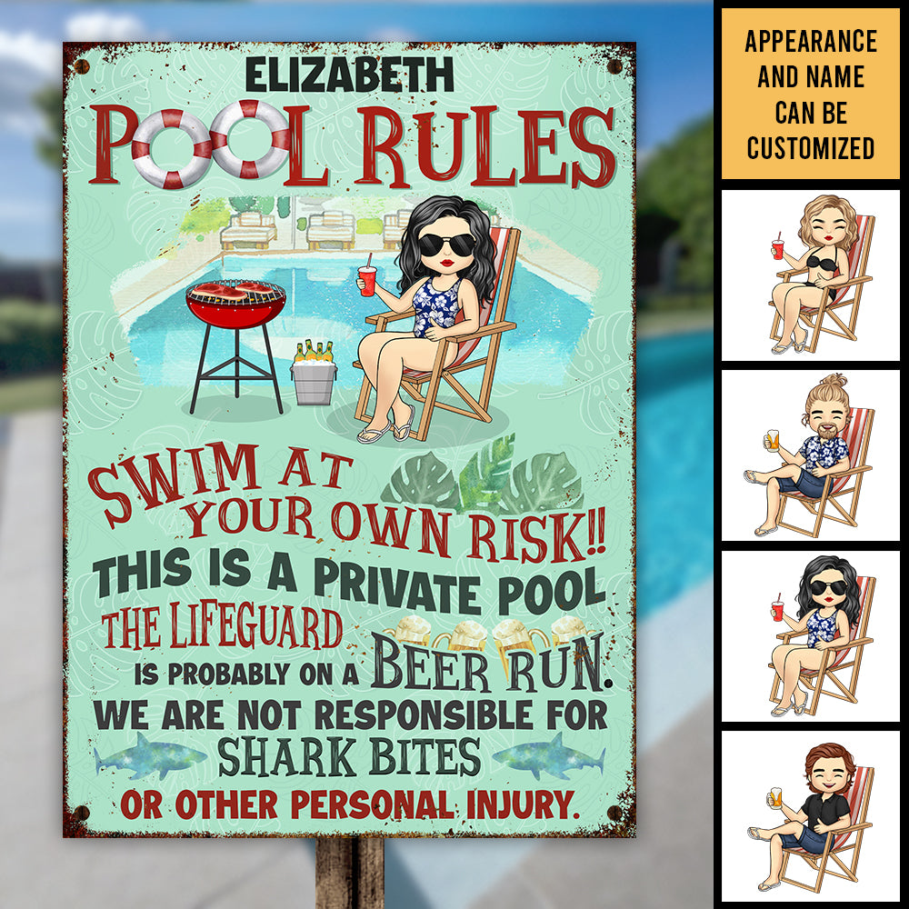 Règles de la piscine - Plaque métallique personnalisée - Cadeau pour couple, mari et femme