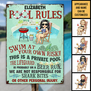 Règles de la piscine - Plaque métallique personnalisée - Cadeau pour couple, mari et femme