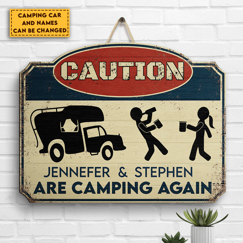 Attention, camping à nouveau ! Panneau en bois personnalisé ! Cadeau pour les amateurs de camping