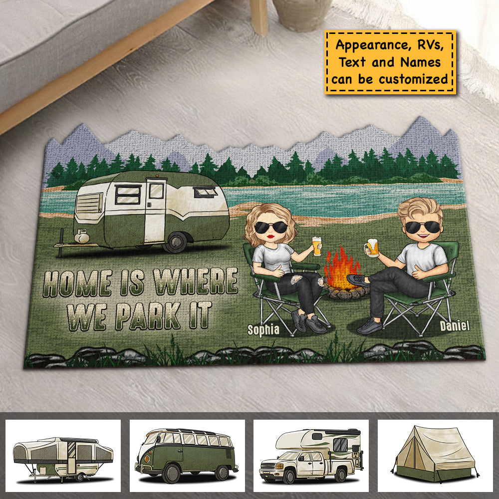 La maison est là où nous la garons - Tapis décoratif personnalisé - Cadeau pour les couples, cadeau pour les amateurs de camping 