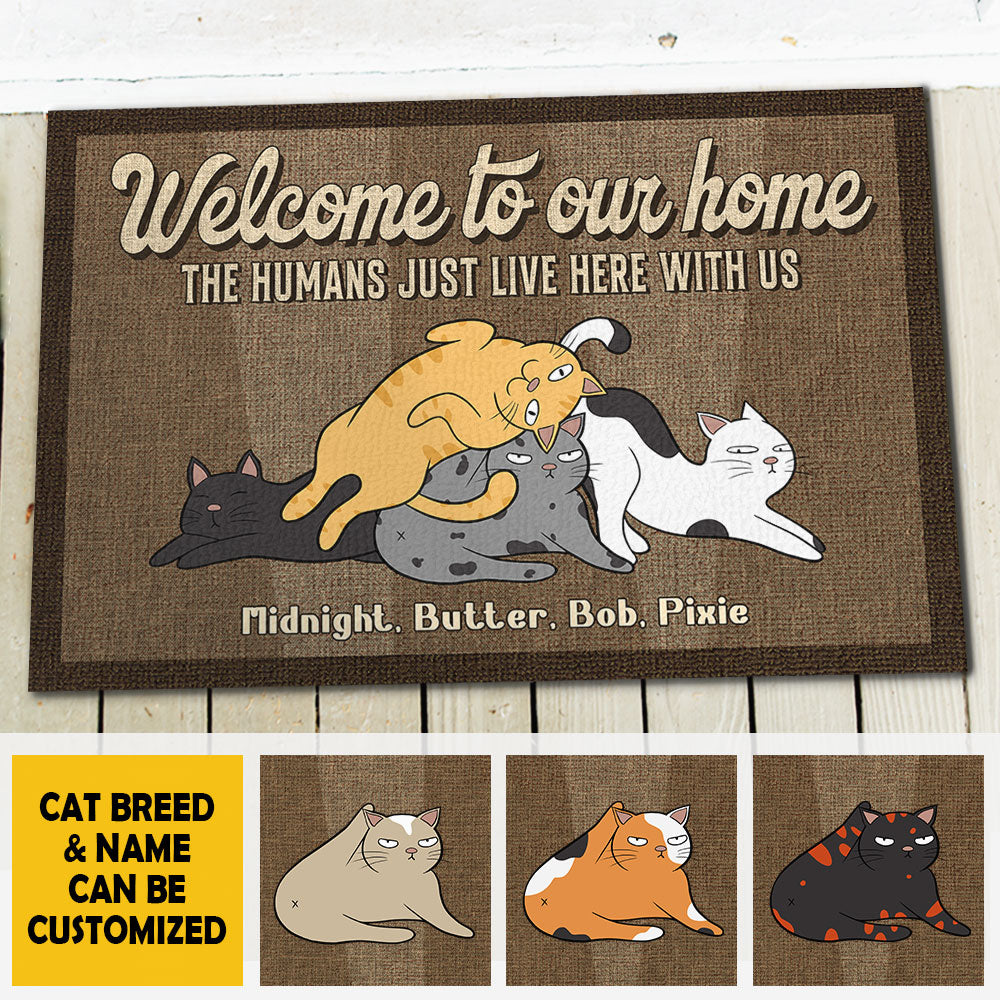 Bienvenue chez Funny Cats Home - Tapis décoratif personnalisé - Cadeau pour les amoureux des animaux