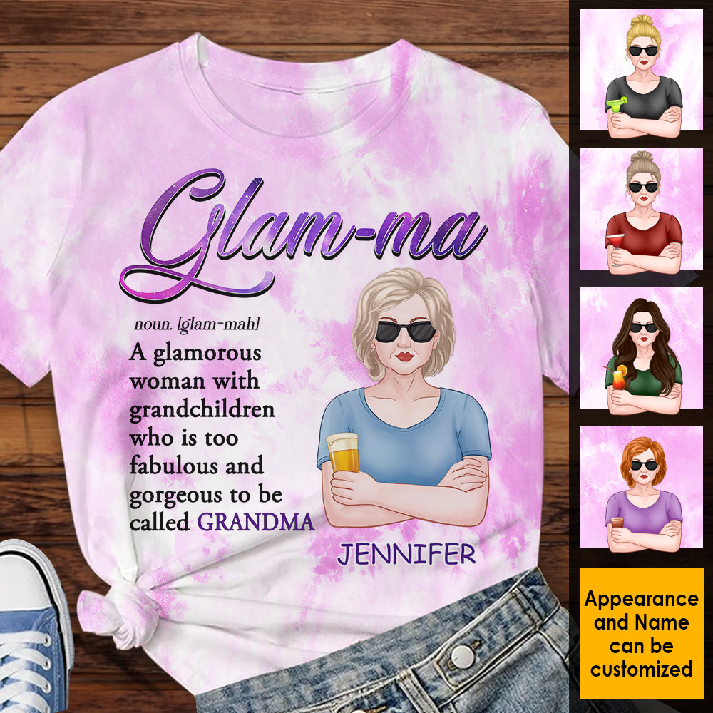 Glam-ma, une femme glamour avec des petits-enfants - Cadeau pour maman, grand-mère - T-shirt unisexe personnalisé imprimé sur toute la surface