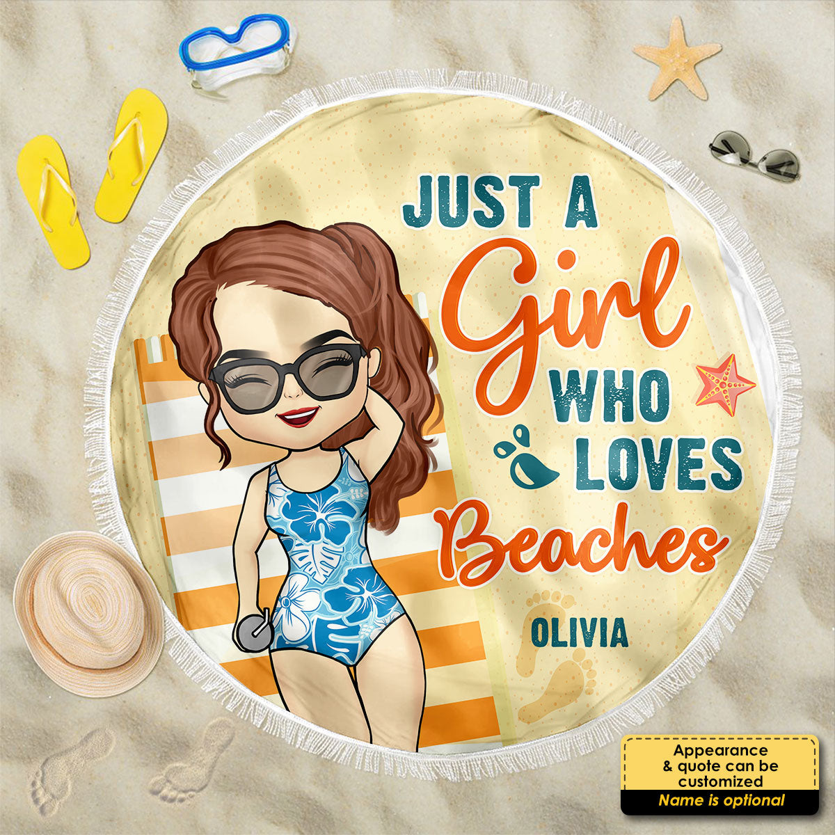 Serviette de plage ronde personnalisée « Good Times &amp; Tan Lines »