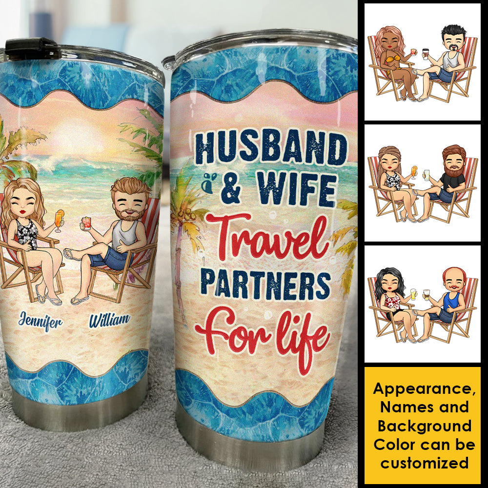 Partenaires de voyage pour la vie - Gobelet personnalisé - Cadeau pour couple, mari et femme