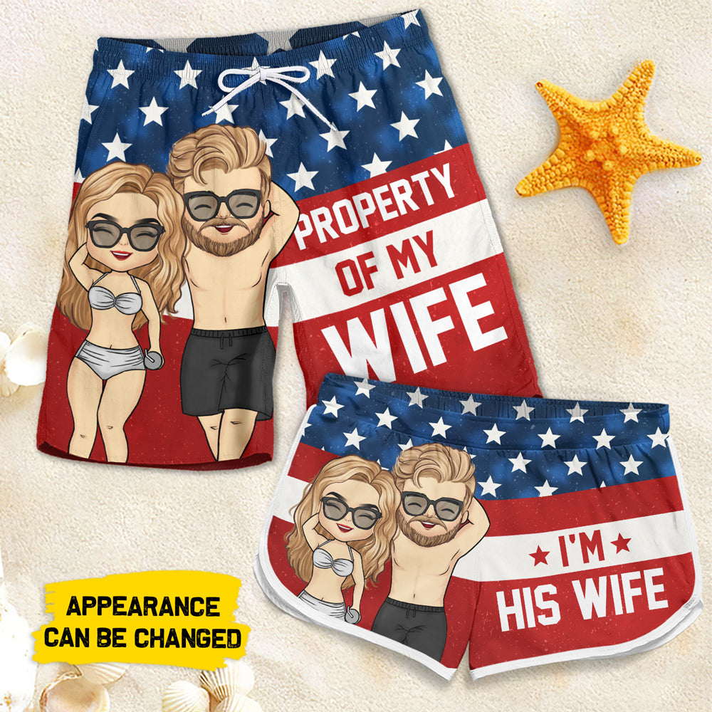Property Of My Wife - Personalized Couple Beach Shorts - Gift For Couples, Husband Wife
