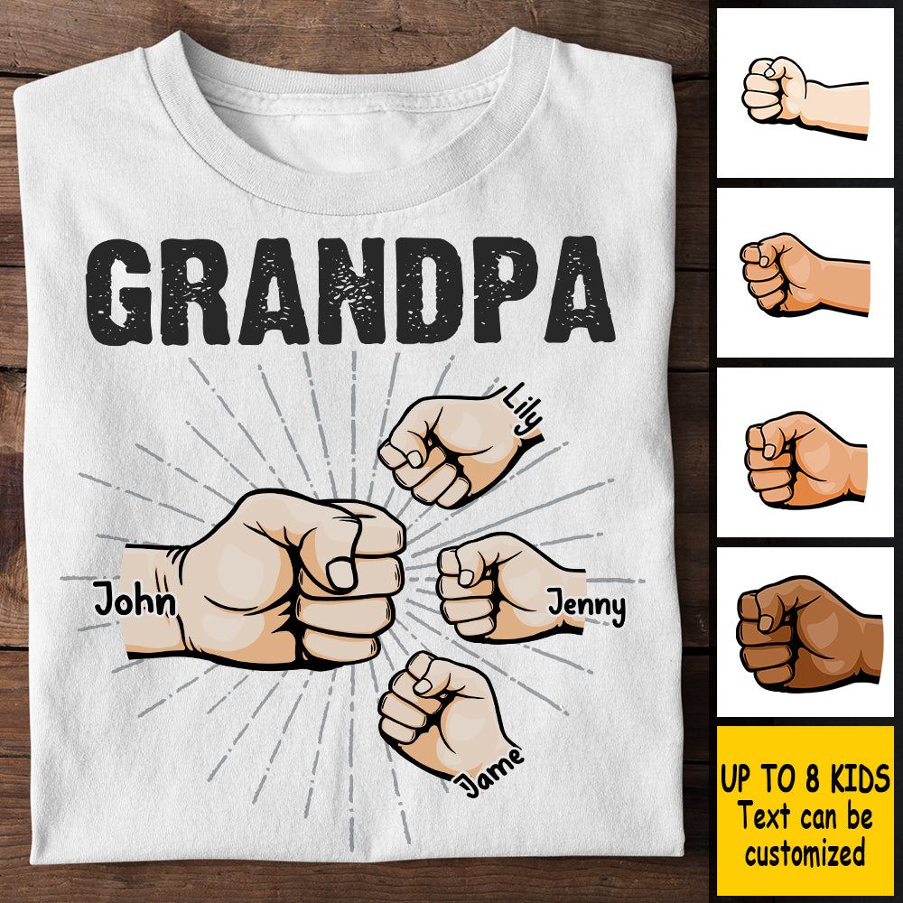 Grand-père Papa et enfants Fist Bump - Cadeau pour papa, grand-père - T-shirt unisexe personnalisé, sweat à capuche