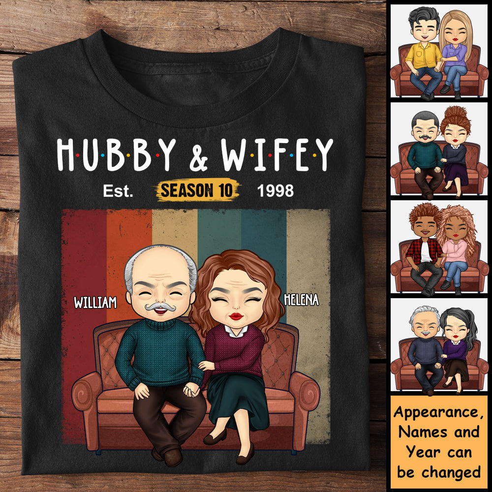 Hubby &amp; Wifey Season Est. - T-shirt unisexe personnalisé, sweat à capuche, sweat-shirt - Cadeau pour couple, mari et femme, anniversaire, fiançailles, mariage, cadeau de mariage