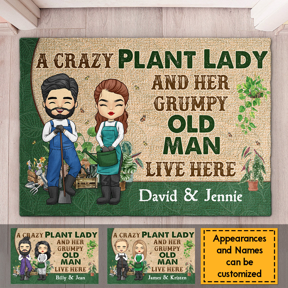 Une folle aux plantes - Tapis décoratif personnalisé - Cadeau pour couple, mari et femme