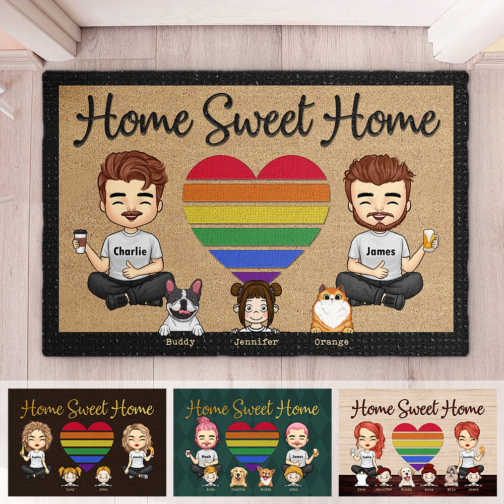 Notre maison douce avec enfants et animaux de compagnie - Tapis décoratif personnalisé - Cadeau pour les couples, cadeau pour les amoureux des animaux