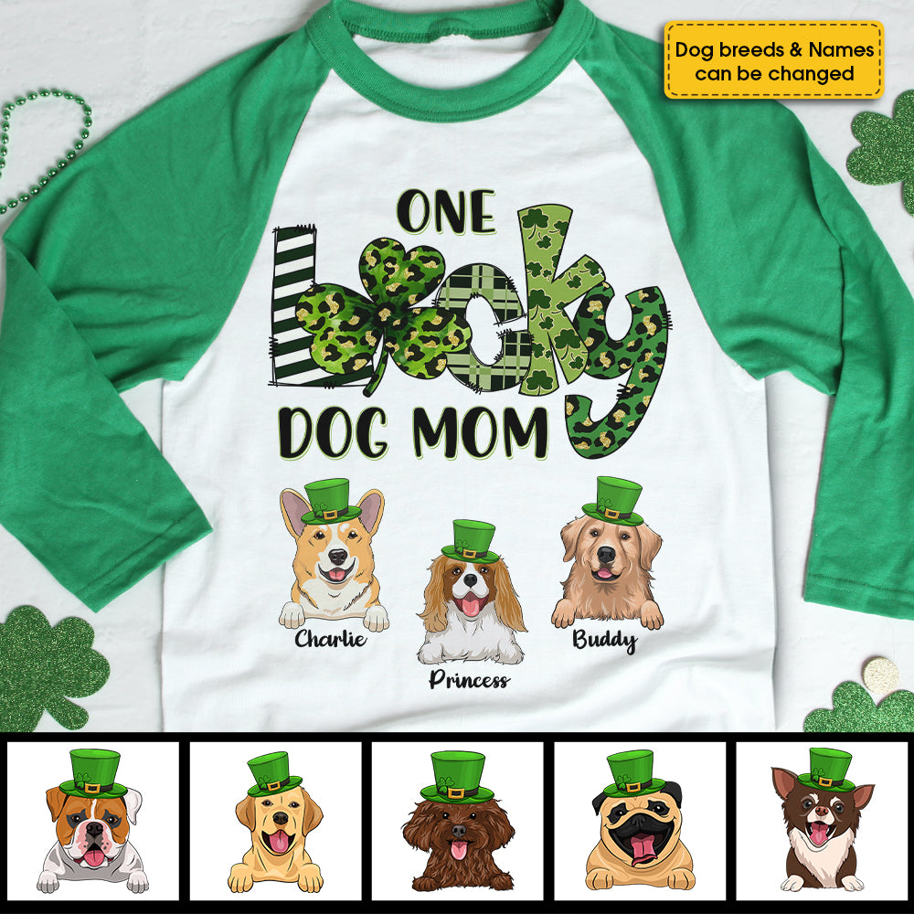 One Lucky Dog Mom - Personalized St. Patrick's Day Unisex Raglan Shirt.