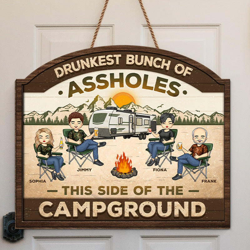 This Side Of The Campground - Camping Personalized Custom Shaped Home Decor Wood Sign - House Warming Gift For Best Friends, BFF, Sisters, Camping Lovers