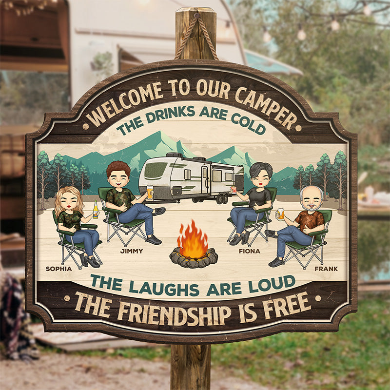 Nous ne sommes pas alcooliques, nous sommes ivres - Panneau en bois personnalisé pour décoration d'intérieur en forme de camping - Cadeau de pendaison de crémaillère pour meilleurs amis, meilleures amies, sœurs, amateurs de camping