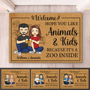 Bienvenue, c'est un zoo à l'intérieur - Tapis décoratif personnalisé pour couple - Cadeau pour mari et femme