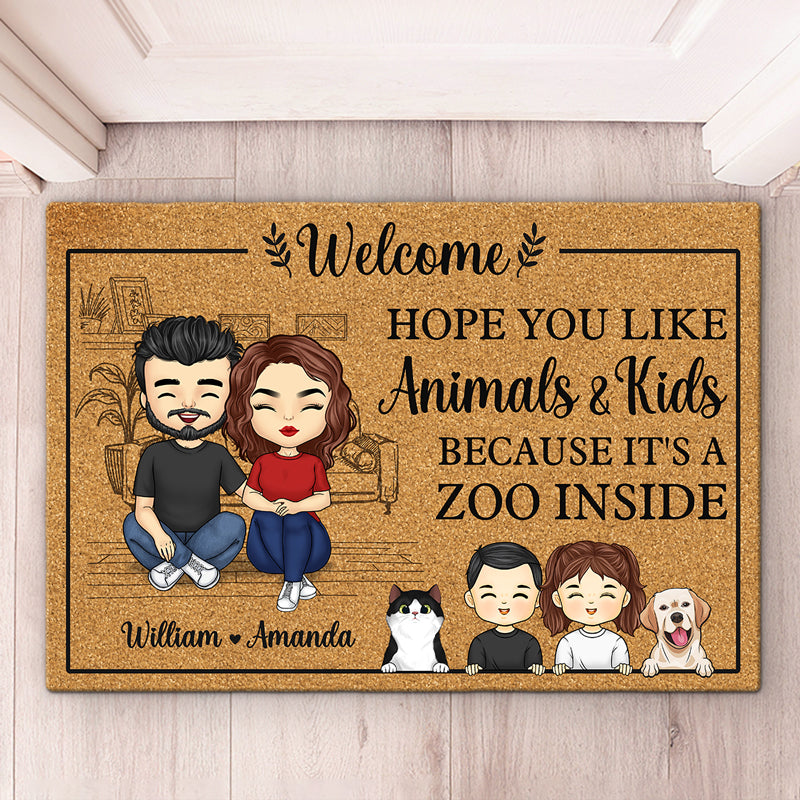 J'espère que vous aimez, c'est un zoo à l'intérieur - Tapis décoratif personnalisé pour la famille - Cadeau pour les membres de la famille