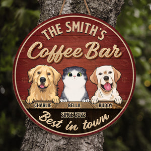 Le meilleur bar à café de la ville - Panneau en bois personnalisé pour décoration d'intérieur, motif chien et chat - Cadeau de pendaison de crémaillère pour propriétaires et amoureux des animaux