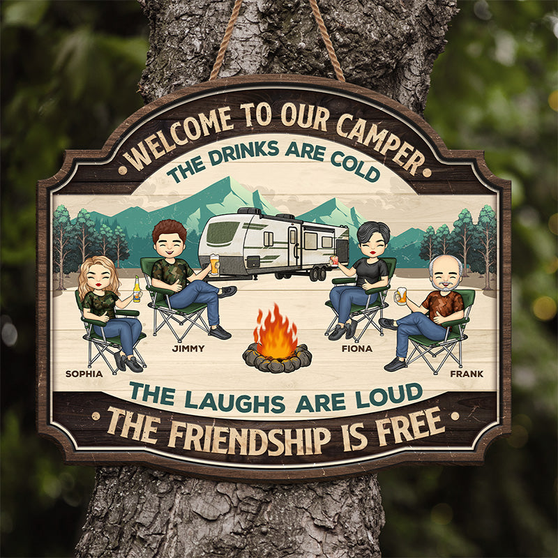 Nous ne sommes pas alcooliques, nous sommes ivres - Panneau en bois personnalisé pour décoration d'intérieur en forme de camping - Cadeau de pendaison de crémaillère pour meilleurs amis, meilleures amies, sœurs, amateurs de camping