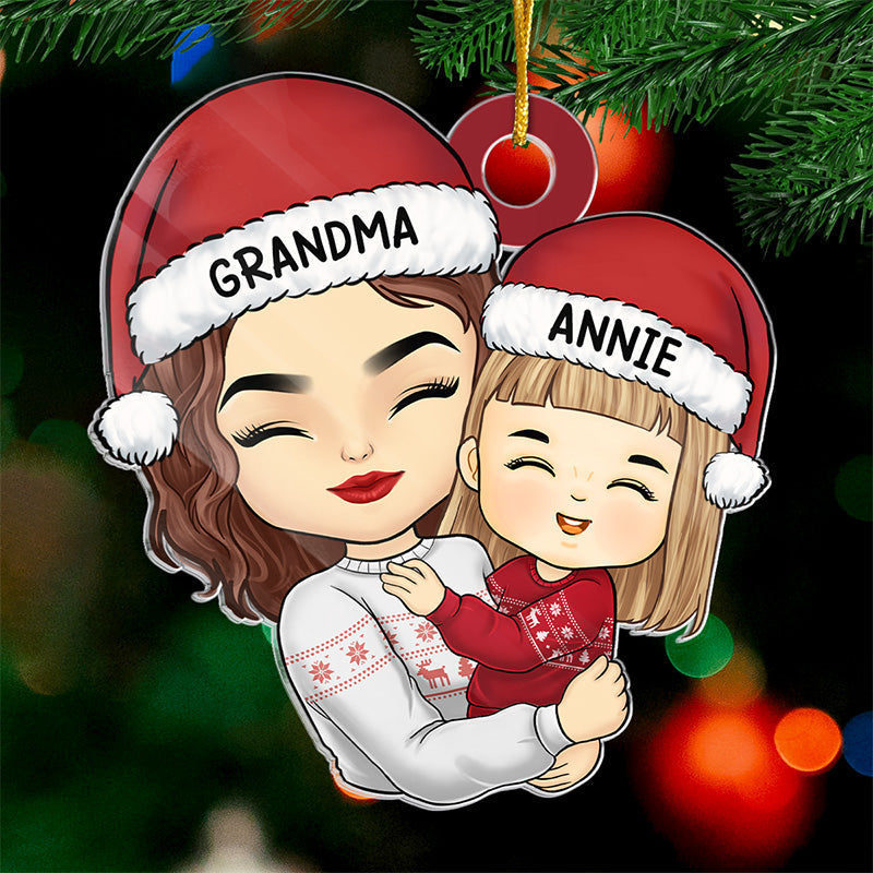 Je vous envoie des câlins de vacances - Ornement personnalisé familial - Forme personnalisée en acrylique - Cadeau de Noël pour maman, grand-mère