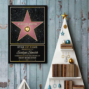 Star de la renommée, meilleure maman, meilleur papa de l'année - Affiche verticale personnalisée pour la famille - Cadeau pour la fête des mères, la fête des pères et un anniversaire pour maman et papa