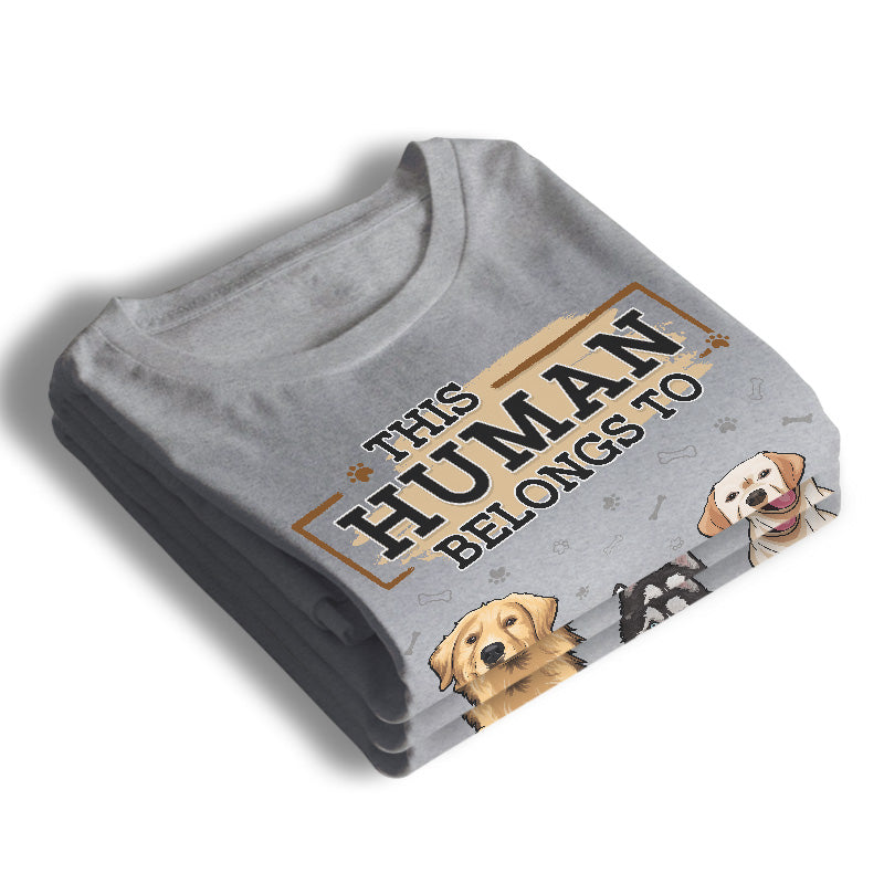 Cet humain m'appartient, bébé en fourrure - T-shirt unisexe personnalisé pour chien, sweat à capuche, sweat-shirt - Fête des pères, cadeau pour les propriétaires d'animaux, amoureux des animaux