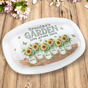 L'amour du jardin de grand-mère pousse ici - Plateau personnalisé familial - Cadeau de fête des mères et d'anniversaire pour grand-mère