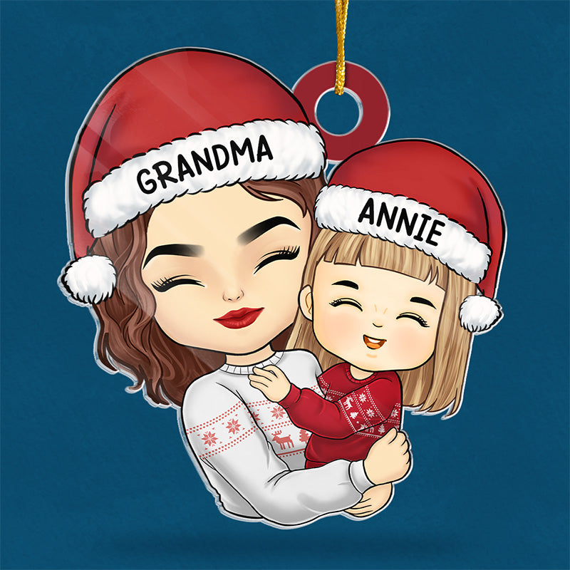 Je vous envoie des câlins de vacances - Ornement personnalisé familial - Forme personnalisée en acrylique - Cadeau de Noël pour maman, grand-mère