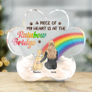 Un morceau de mon cœur est au pont arc-en-ciel - Plaque commémorative personnalisée en acrylique en forme de patte - Cadeau de condoléances, cadeau pour propriétaires d'animaux, amoureux des animaux