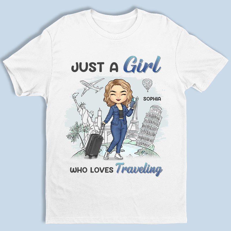 Une fille adore voyager - T-shirt, sweat à capuche et sweat-shirt unisexe personnalisé - Cadeau pour les amoureux du voyage