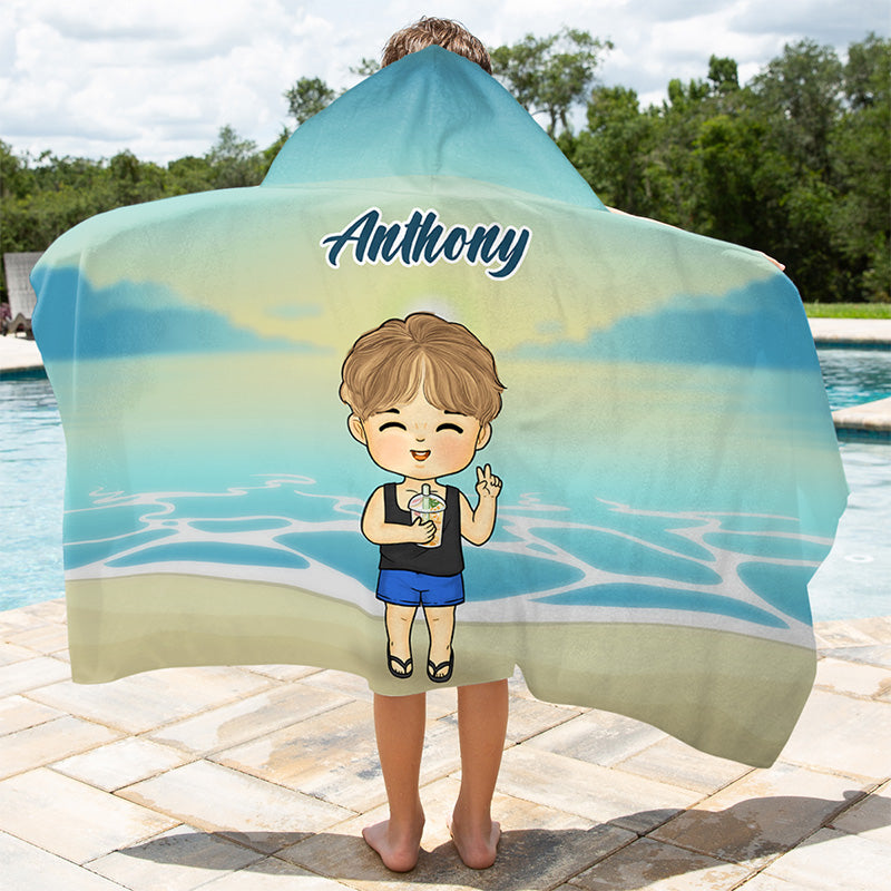 Let's Seas The Day - Serviette de plage à capuche personnalisée pour enfants - Cadeau pour enfants et membres de la famille