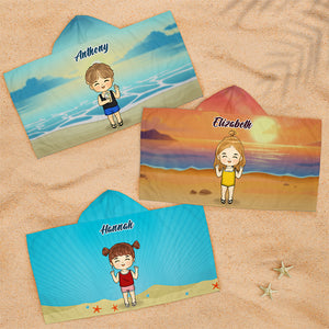 Let's Seas The Day - Serviette de plage à capuche personnalisée pour enfants - Cadeau pour enfants et membres de la famille