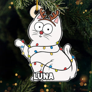 Santa's Little Troublemaker - Cat Personalized Custom Ornament - Acrylic Custom Shaped - Christmas Gift For Pet Owners, Pet Lovers