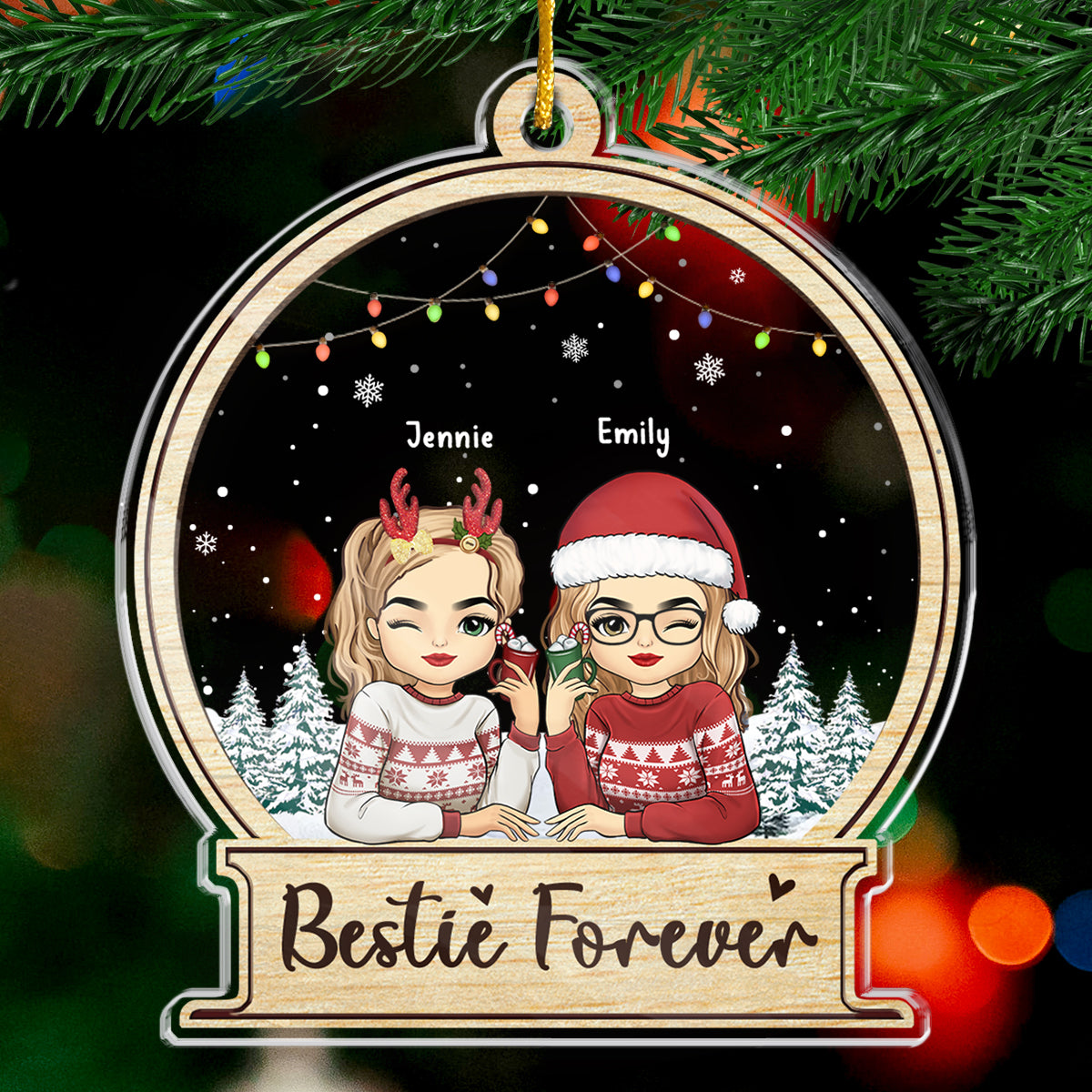 Joyeux Noël entre amis - Décoration personnalisée en acrylique pour meilleure amie, meilleure amie, sœur. Cadeau de Noël pour les meilleures amies, les meilleures amies et les sœurs.