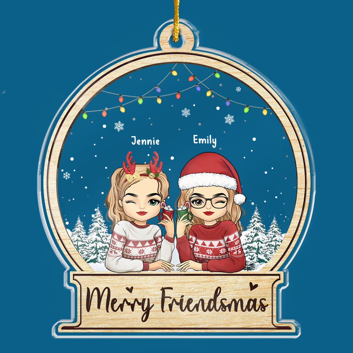 Joyeux Noël entre amis - Décoration personnalisée en acrylique pour meilleure amie, meilleure amie, sœur. Cadeau de Noël pour les meilleures amies, les meilleures amies et les sœurs.