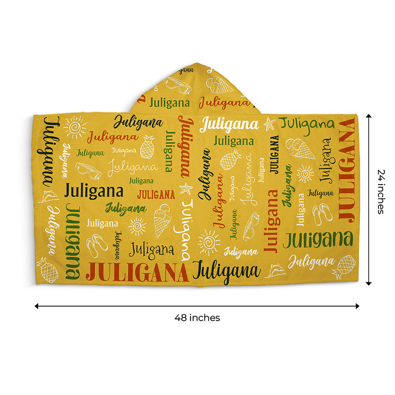 Serviette de plage à capuche personnalisée avec inscriptions colorées pour enfants - Cadeau pour enfants et membres de la famille