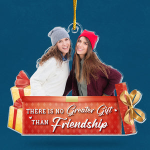 Friends Custom Photo The Christmas Spirit Lives Here - Bestie Personalized Custom Ornament - Acrylic Custom Shaped - Christmas Gift For Best Friends, BFF, Sisters