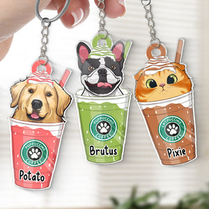 Puppuccino Catpuccino Coffee - Porte-clés acrylique personnalisé en forme de fleur pour chien et chat - Cadeau pour propriétaires et amoureux des animaux